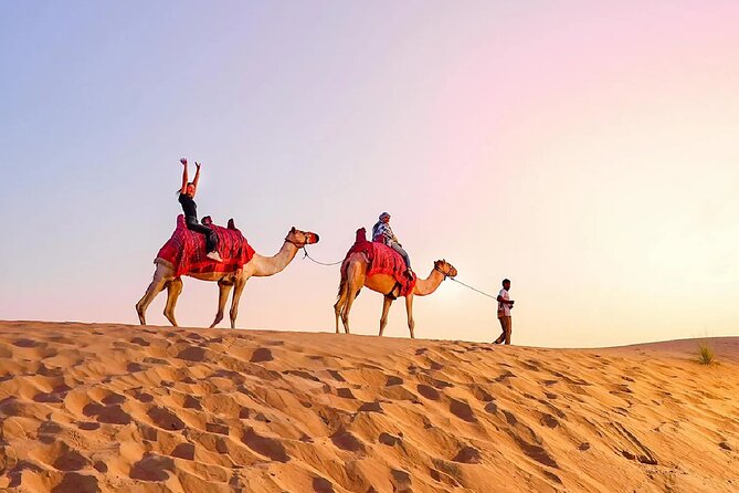 Desert Safari Dubai Sand Bashing, Camel Ride, Shows, Live BBQ - Belly Dance as Sunset Hits, Then Tanoura and Fire