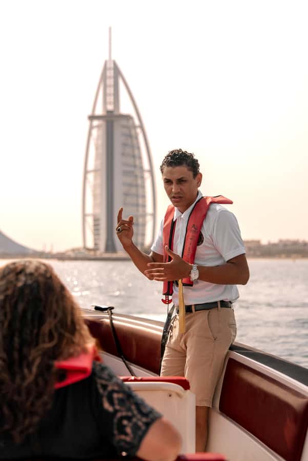 Dubai: 100-Min Speed Boat Tour, Atlantis & Burj Al Arab View - Burj Al Arab: the payoff stop for the whole route
