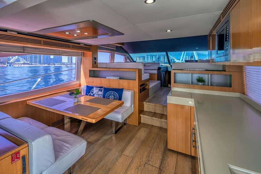 Dubai: 2-Hour Private Yacht Cruise around Burj Al-Arab - Life Aboard a 48-Foot Yacht: Sun Deck to Indoor Saloon