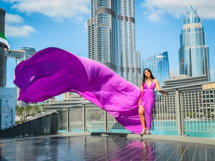 Dubai: Burj Khalifa Flying Dress Videography Shoot - Meeting at Wings of Mexico, then heading straight for iconic Dubai