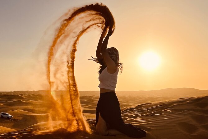 Dubai Desert Safari & Buffet Dinner and Camel ride with PRIVATE CAR - Private Hotel Pickup in a 4WD Land Cruiser, Then Straight to the Desert