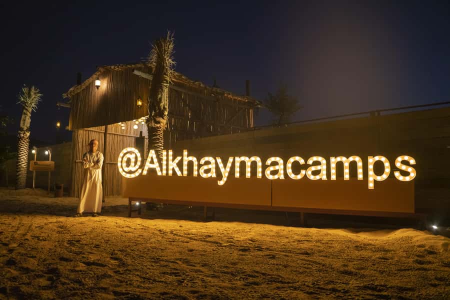 Dubai: Desert Safari with Camp, Dinner, & Optional Overnight - Sunset viewing and the dinner setup at Al Khayma Heritage Restaurant