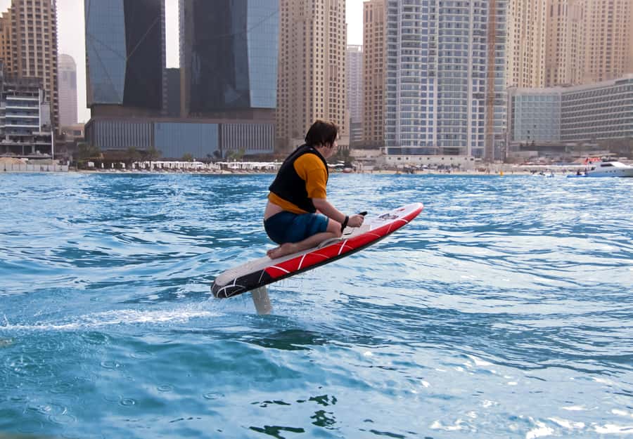 Dubai: Efoil or Electric Hydrofoil Surfboard Rental - First Steps at Dubai Harbour: Dockmaster D1 and Your Red and White Guide