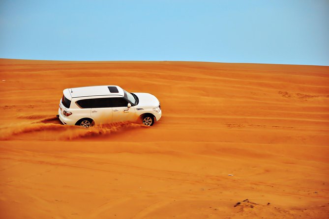 Dubai Evening 4x4 Desert Safari ATV Bike ,Camel Ride , BBQ Dinner - Sandboarding and the sunset photo stop with falcons