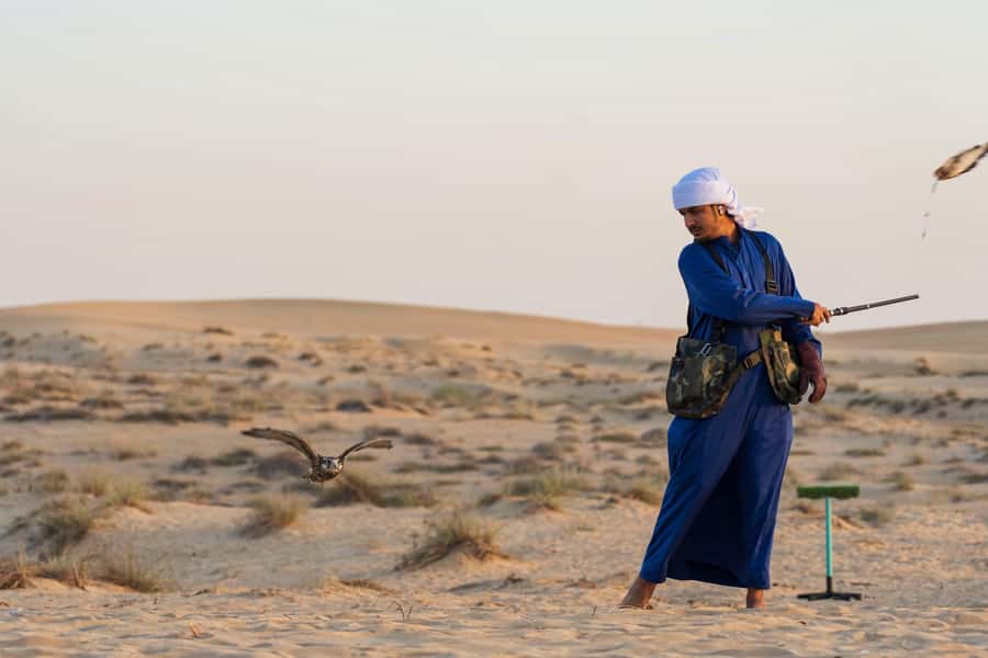 Dubai: Evening Camel Trekking & Dinner at Al Marmoom Oasis - Sunset, falcon photos, and the camp’s main photo moments