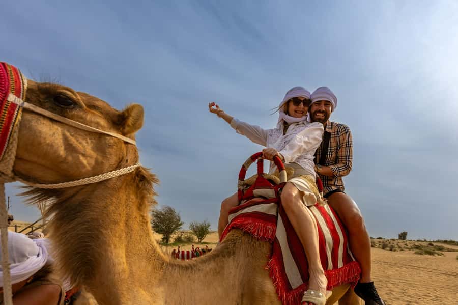 Dubai: Helicopter Ride, Desert Safari, Camels & Refreshments - Pickup, Desert Camp, and Arabic Refreshments That Actually Help