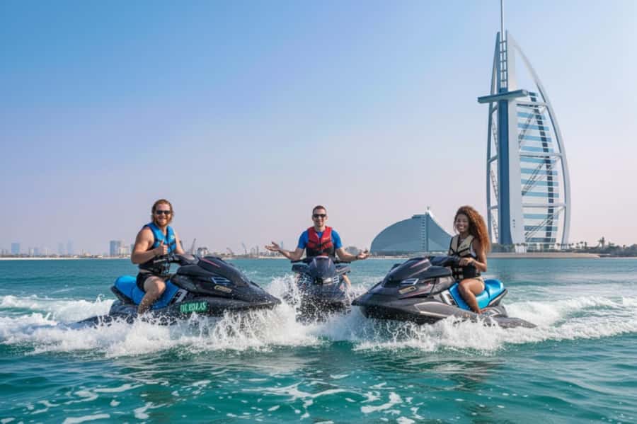 Dubai: Jetski, Burj Khalifa, Burj Al Arab, Juice, & Photos - Fishing Harbour 1 setup: meeting, safety, and gear