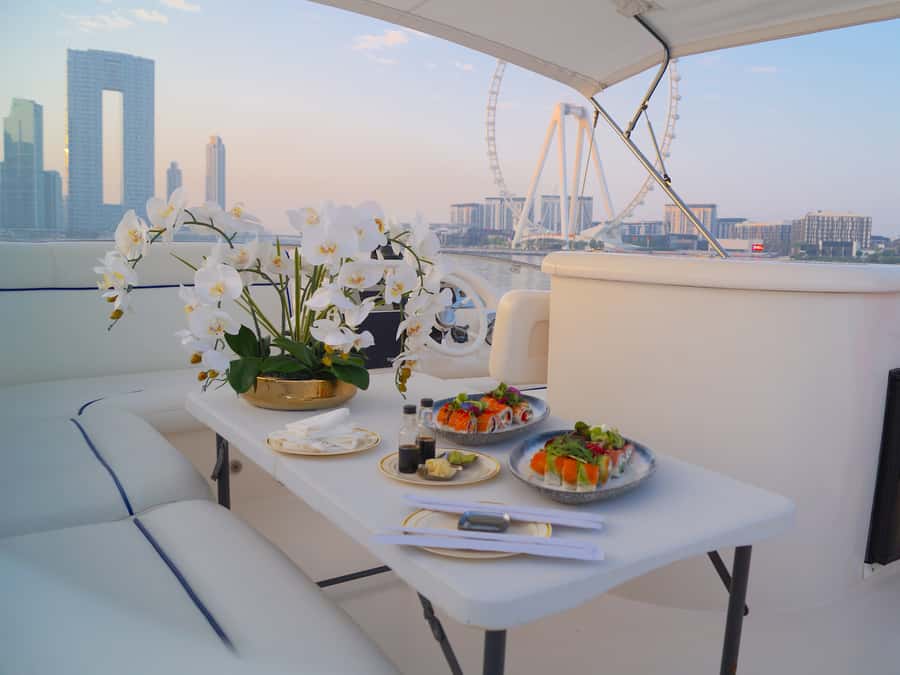 Dubai: Luxury Private 50 FT Yacht Cruise + Optional Sushi - Sushi on a yacht: how the optional dinner really works