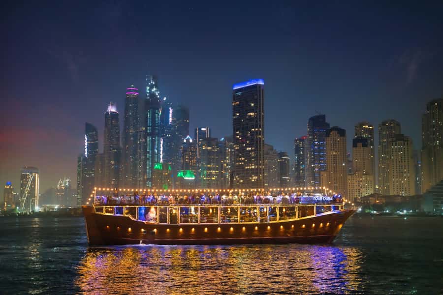 Dubai: Marina Luxury Dhow Dinner Cruise - Sights on the route: Ain Dubai, JBR, Cayan Tower, Marina Yacht Club