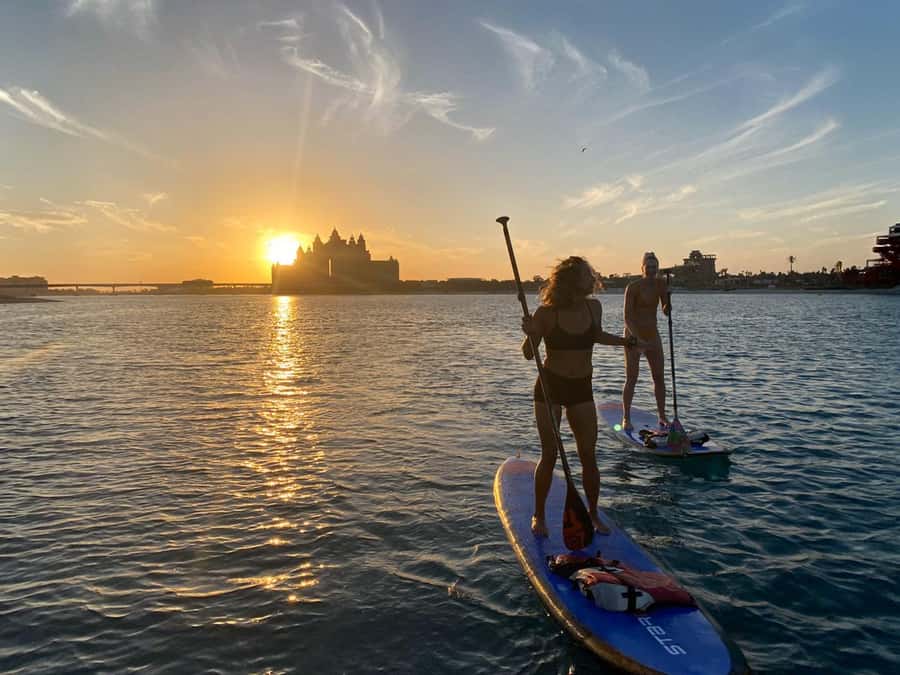 Dubai: Palm Jumeirah Paddle Boarding Tour - West Crescent route: Royal Atlantis, villas, marina views, plus Dubai icons