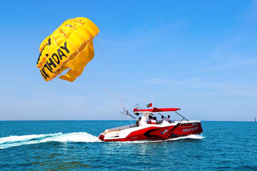Dubai: Parasailing with Happy birthday Parachute JBR & Palm - Key points that make this parasailing worth your time