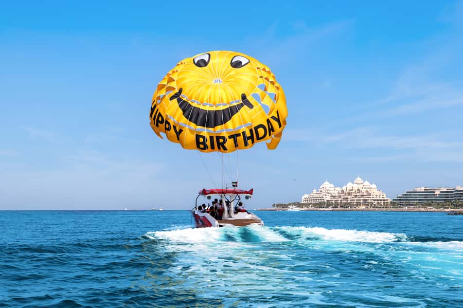 Dubai: Parasailing with Happy birthday Parachute JBR & Palm - Where you start: Dubai Harbour dock setup and what to expect
