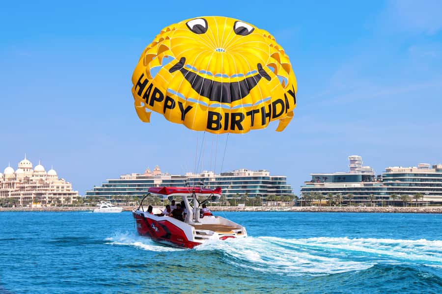 Dubai: Parasailing with Happy birthday Parachute JBR & Palm - A realistic look at the flow, step by step