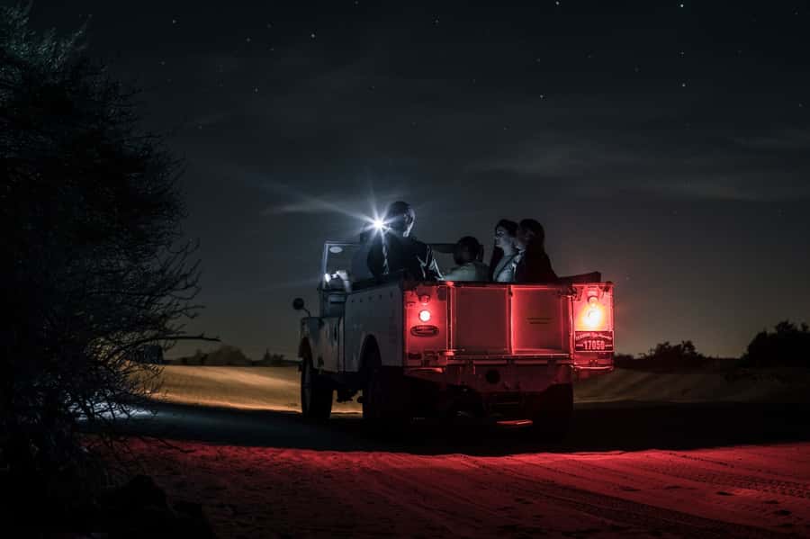 Dubai: Private Night Safari & Astronomy with 3-Course Dinner - Vintage Land Rover night drives into a conservation reserve