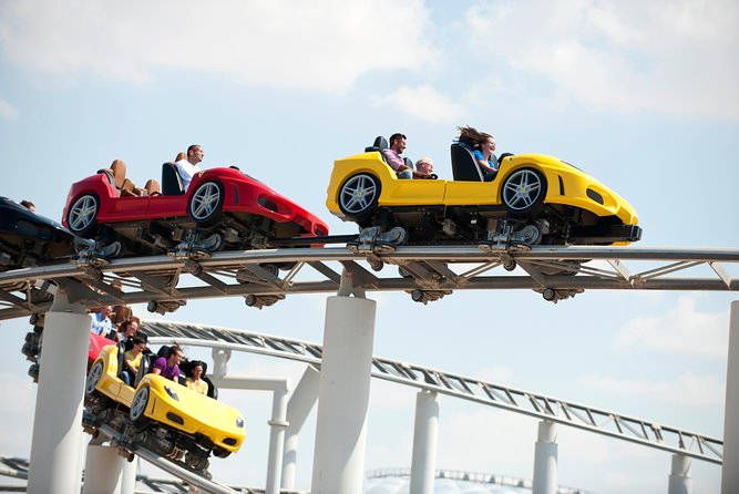 Ferrari World Entrance ticket - Scuderia Challenge and the virtual Ferrari factory: more than a theme park poster
