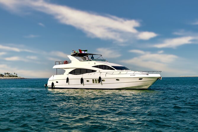 Majesty 77ft Diamond Dust — Dubai's best yacht rental - Red carpet welcome, unlimited drinks, snacks, and the comfort basics you should care about