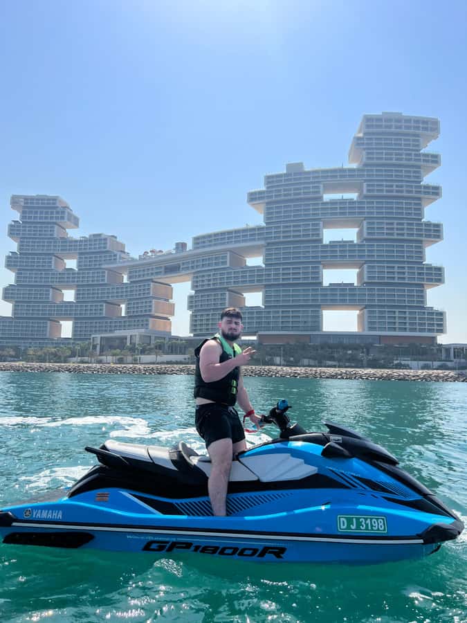 Palm Jumeirah: 1.5-Hour Guided Jet Ski Tour - Jumeirah Beach Residence and Dubai Marina skyline from sea level