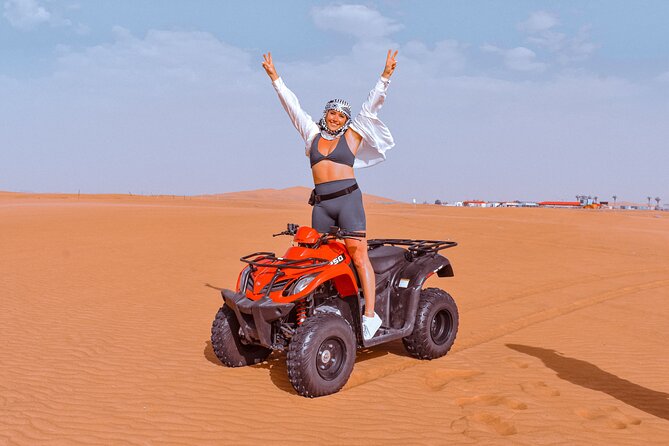 Sunset Desert Safari Quad bike Camel ride Sand Board & BBQ Dinner - Lahbab: Quad Bike Time and the First Real Desert Rush