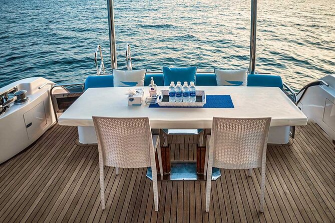 Sunset escape on Bluemoon 64ft from Dubai Marina to Atlantis - What You Get On Board: Snacks, Drinks, Microwaves, and Fishing Gear